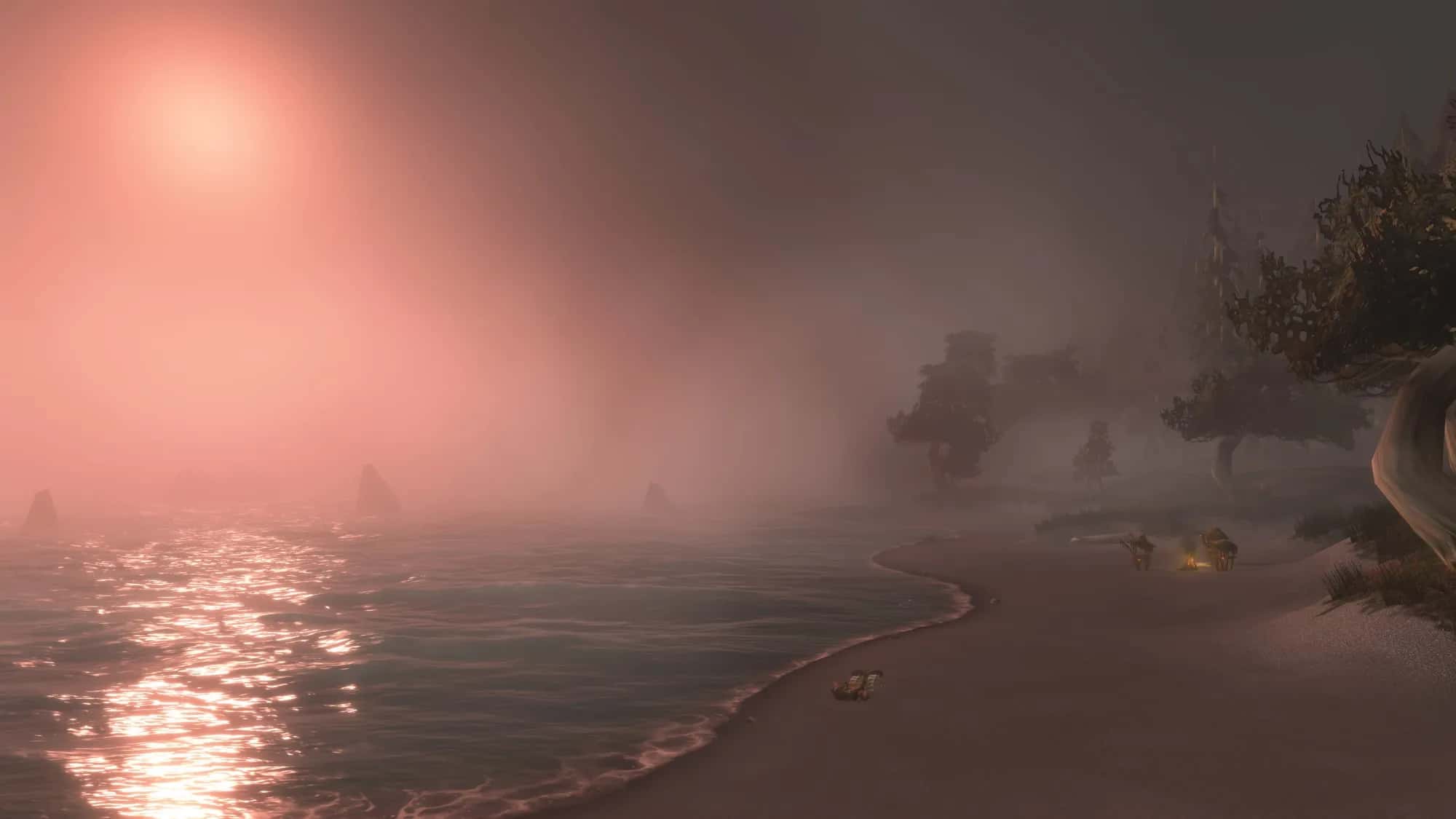 The Darkshore beach in pink fog