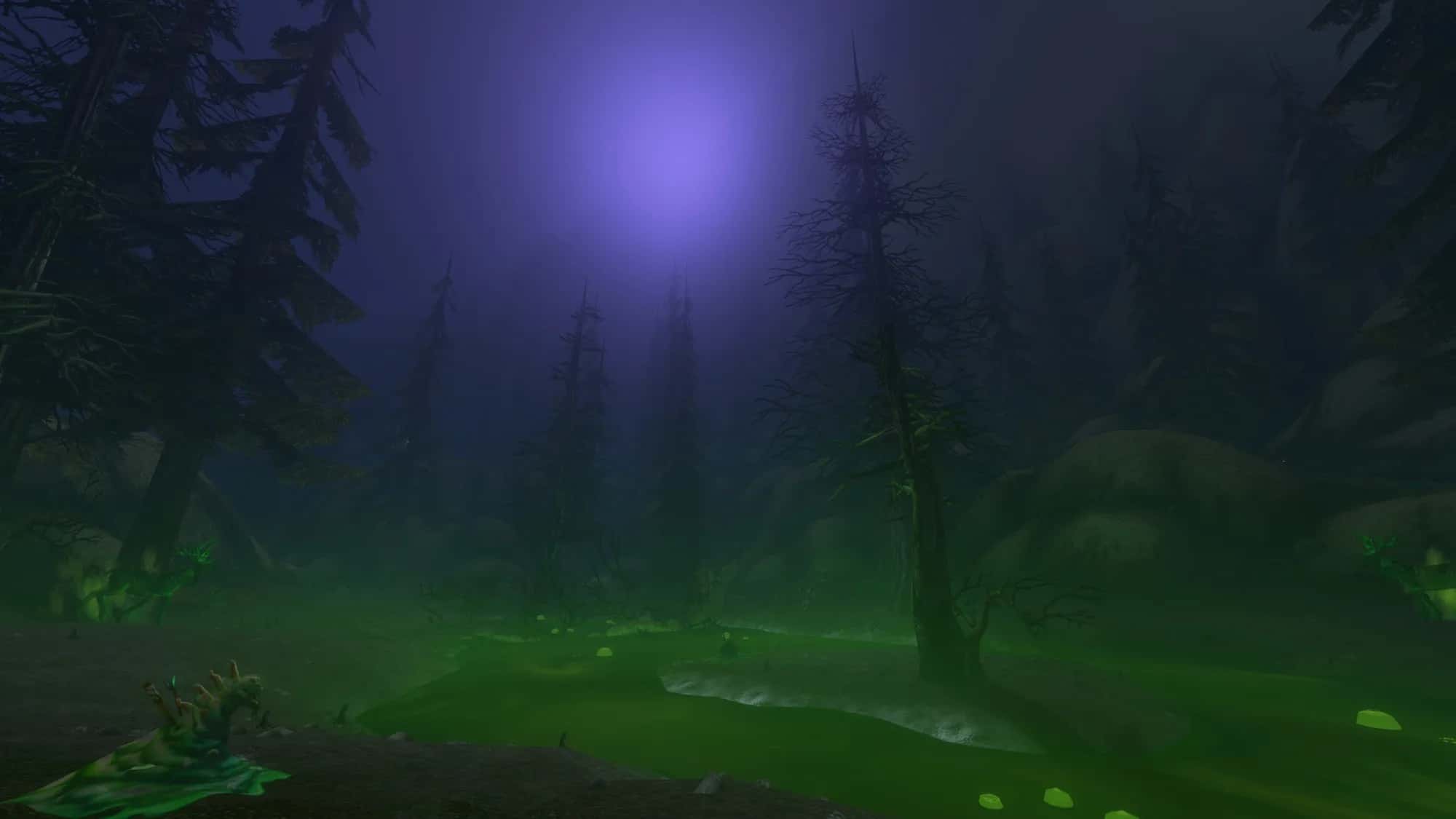 A dark forest under a purple moon