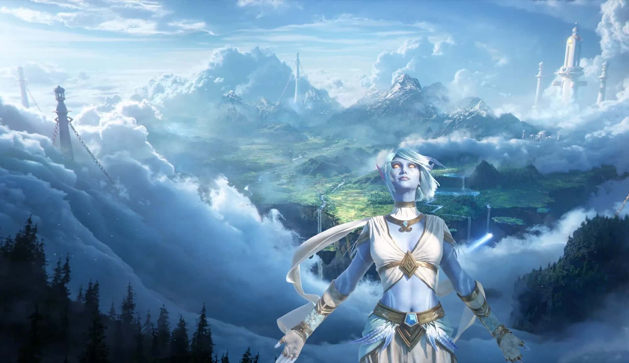 A sky elf standing above the clouds