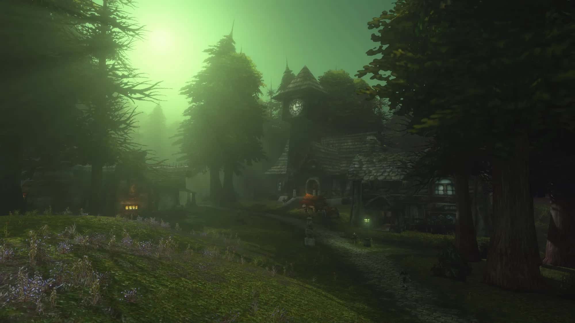 Tirisfal houses in green fog
