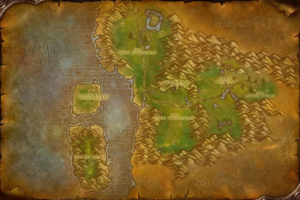 Map of Feralas with spawn points marked