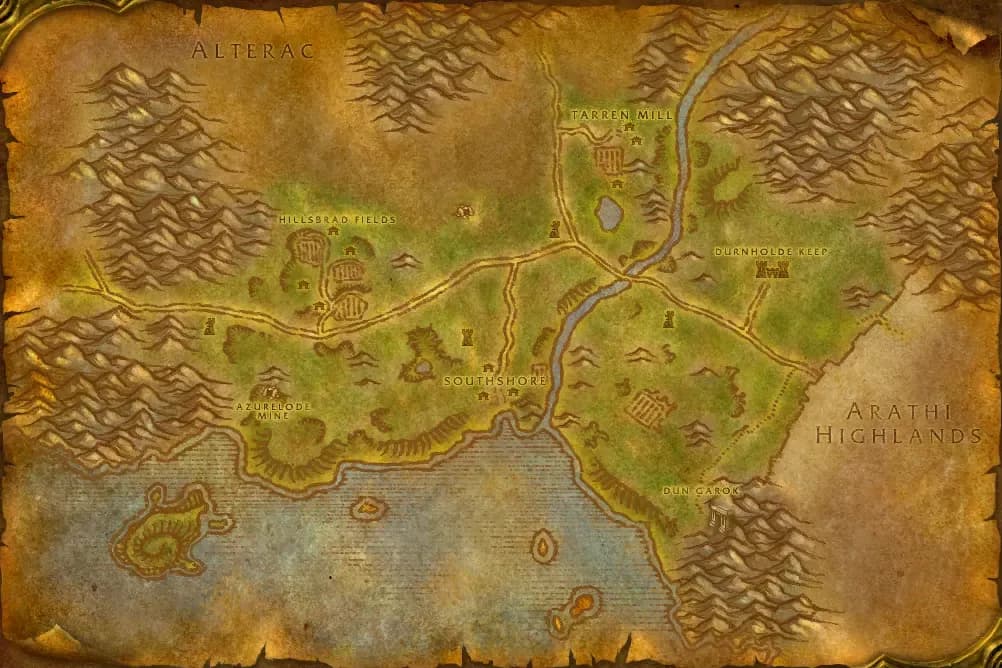 Map of Hillsbrad Foothills with spawn points marked