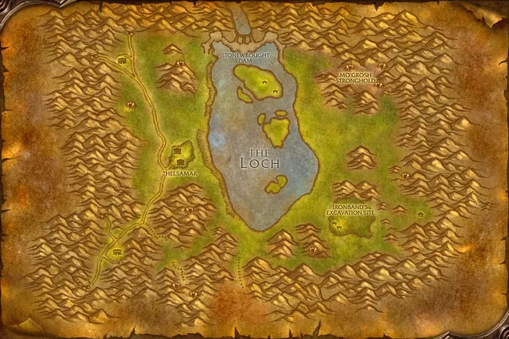 Map of Loch Modan with spawn points marked