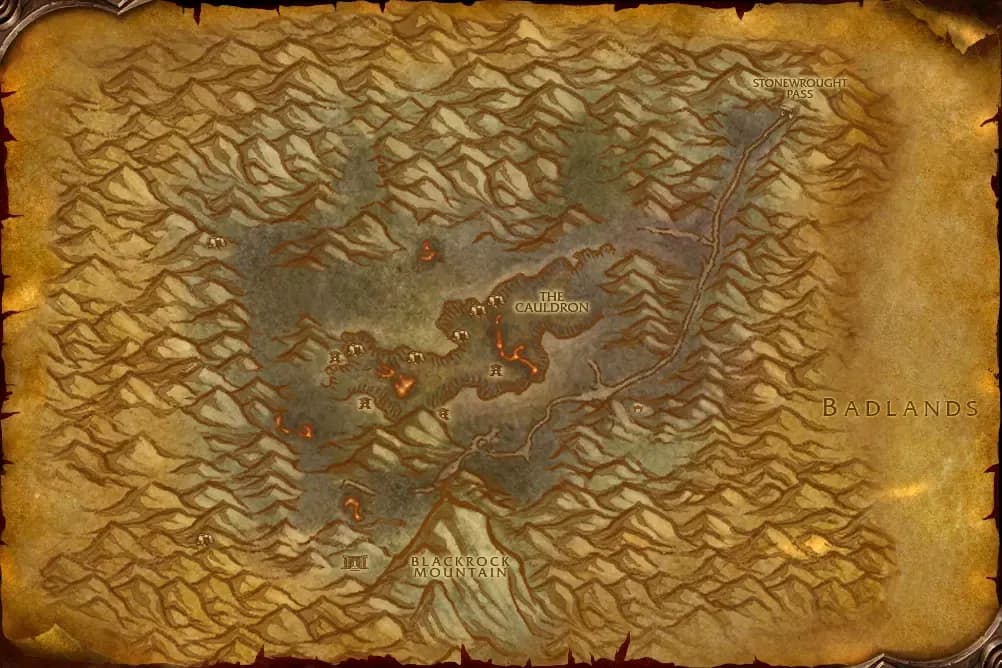 Map of Searing Gorge with spawn points marked