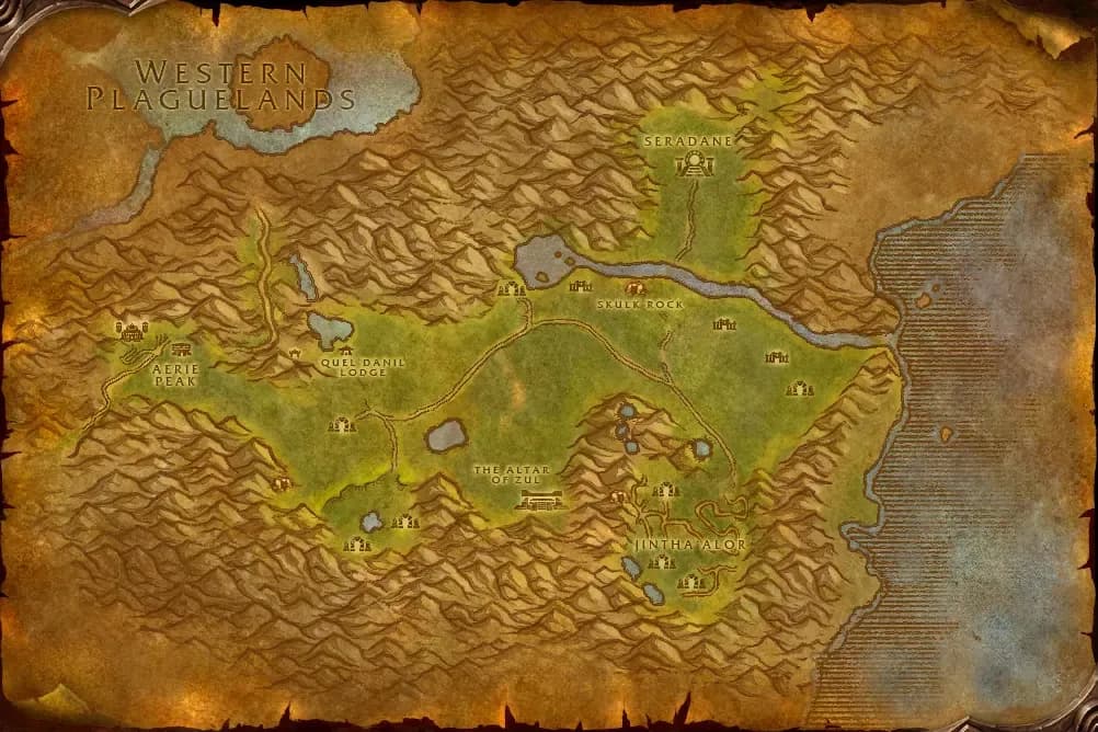 Map of The Hinterlands with spawn points marked