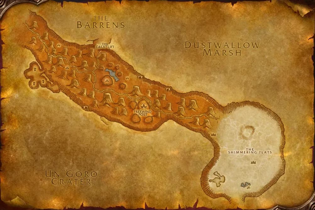 Map of Thousand Needles with spawn points marked