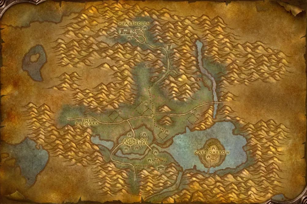 Map of Western Plaguelands with spawn points marked