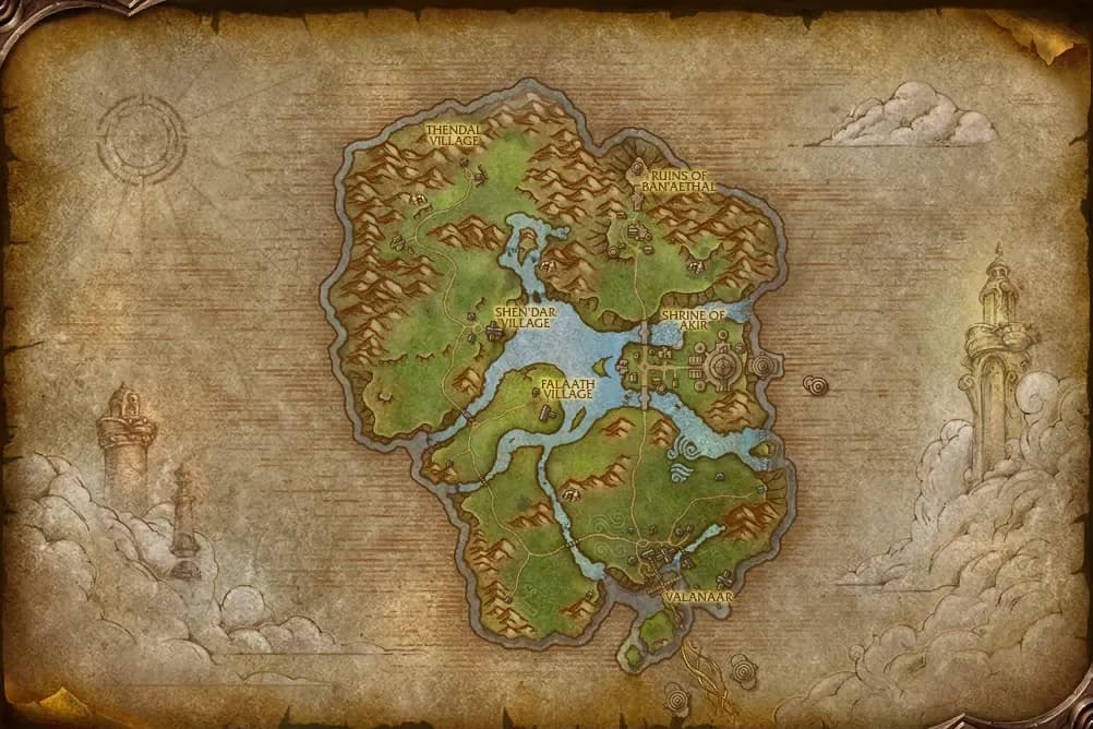 Map of Zephras Isle with spawn points marked